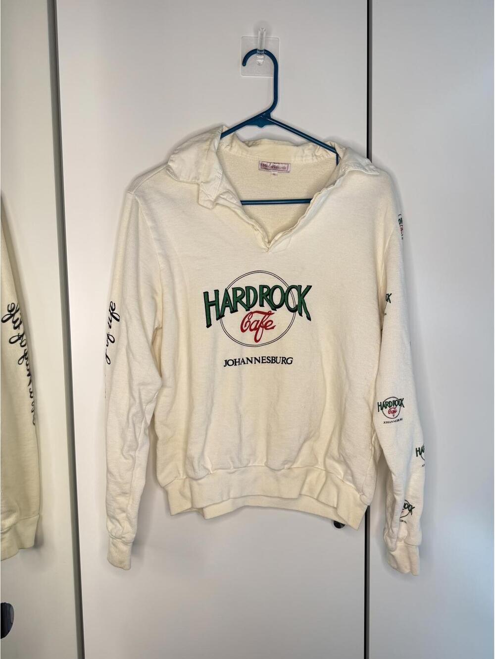 Vintage 80s/90s Hard Rock Cafe Johannesburg Cream Hoodie Sweatshirt